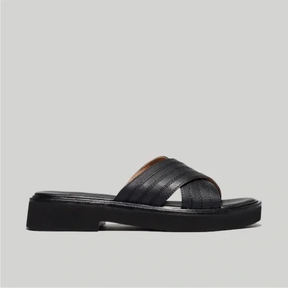 Madewell NWOB Louisa Sandals 11 US Black Leather Crisscross Slide Slip On Flat - Picture 4 of 5